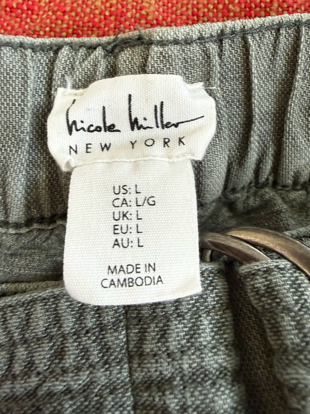 Nicole Miller Olive Green Linen Blend Women’s Belted Cargo Pants, size L, EUC! - Picture 3 of 12